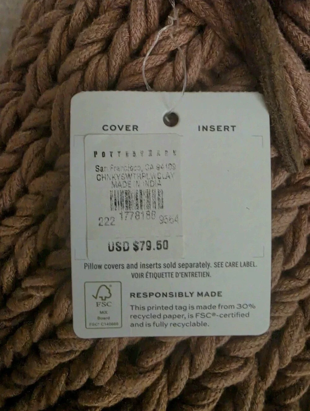 Pottery Barn - Chunky Sweater Hand-Knit Throw Pillow Cover, CLAY (Discontinued)